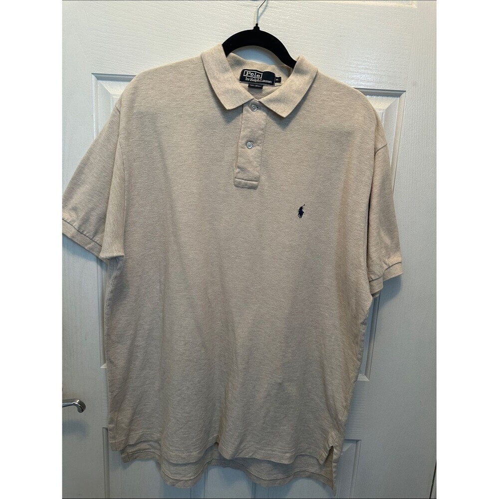 Polo by Ralph Lauren Men's Light Beige Polo with Navy Pony 100-% Cotton Size XL